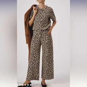 Maeve set , leopard Print Wide-Leg /short sleeves set